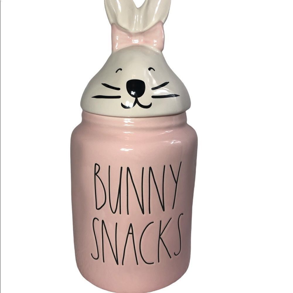 Rae Dunn large pink BUNNY SNACKS canister